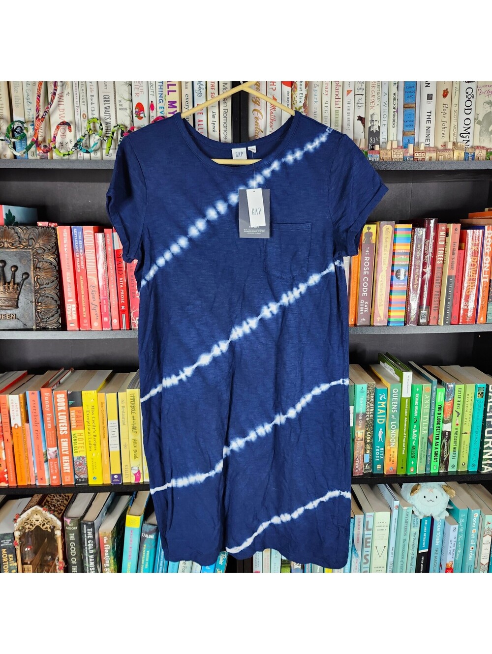 NWT Gap Blue Tie Dye Pocket T-Shirt Dress Medium 100% Cotton